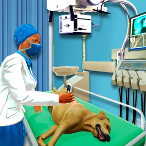 vet operating on dog